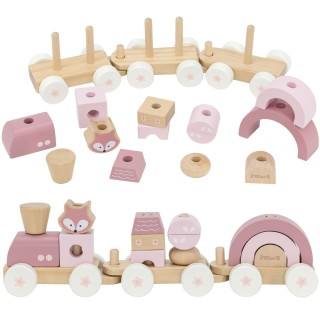 Medinis traukinukas su kaladėlėmis | Rožinis PolarB | Viga 44269