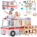 Žaislinis greitosios pagalbos automobilis | Medinis mažųjų gelbėtojų rinkinys | Viga 44758