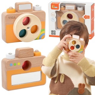 Medinis žaislinis fotoaparatas | spalvos ir garsas | VIGA 44835 Medinis žaislinis fotoaparatas | spalvos ir garsas | VIGA 44835