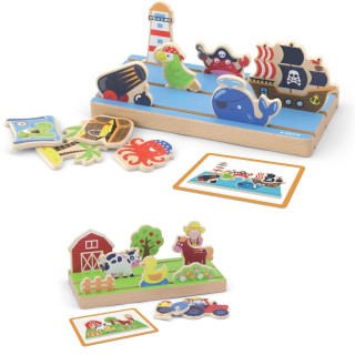 Lavinamoji medinė dėlionė atstumų mokymuisi | 2in1 ūkis ir jūra | Viga 50183N