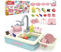 Žaislinė virtuvėlė su kriaukle ir bėgančiu vandeniu 2in1 | Mėlyna | Woopie 52418
