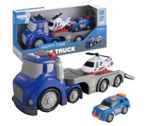 Žaislinis policijos tralas su sraigtasparniu | City Truck šviesos ir garso efektai | Woopie 53149