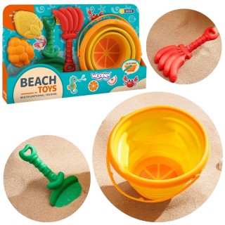 Smėlio žaislų rinkinys | Tropiniai vaisiai ir sulankstomas kibirėlis | Woopie 53446