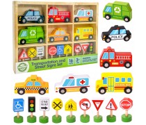 Medinių transporto priemonių ir kelio ženklų rinkinys | 15 dalių | Woopie Green 53521 Medinių transporto priemonių ir kelio ženklų rinkinys | 15 dalių | Woopie Green 53521
