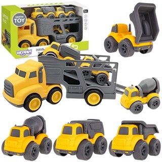 Statybinių mašinų rinkinys | Sunkvežimis autovežis 4 viename | Woopie 53934