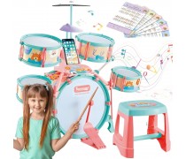 Vaikiškas būgnų rinkinys | 5 būgnai su kėdute ir telefono laikikliu | Woopie 55099