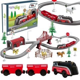 Elektrinis traukinukas su trasa | Ūkis 70 dalių | Woopie 57383