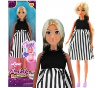 Nėščia lėlė Lily | Suknelė su juodais ir baltais dryžiais | Woopie Royal 57727