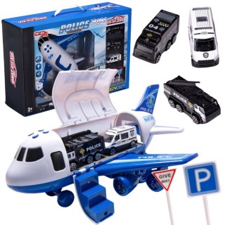 Policijos lėktuvas-transporteris | su 3 automobiliais ir kelio ženklais | Woopie 58144