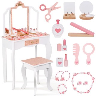 Medinis kosmetinis staliukas | Su veidrodžiu ir priedais | Woopie Green 58243