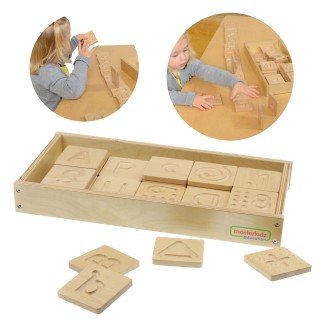 Sensorinis žaidimas pažink liečiant | Medinis | Montessori | Raidės ir skaičiai | Masterkidz ME04031
