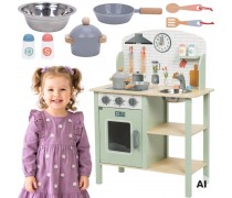 Medinė žaislinė virtuvėlė | žalia, su priedais | Tooky Toy TJ250 Medinė žaislinė virtuvėlė | žalia, su priedais | Tooky Toy TJ250
