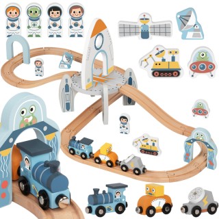 Medinė traukinio trasa | Kosminė stotis ir figūrėlės | Tooky Toy TJ796