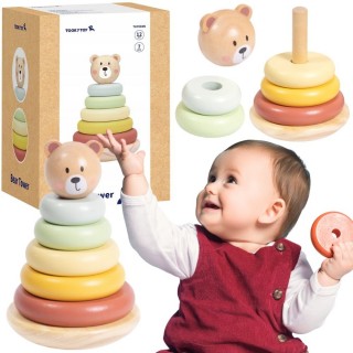 Lavinamoji medinė piramidė | sensorinis meškiukas | Tooky Toy TKF004N