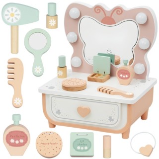 Medinis kosmetinis staliukas | Su LED veidrodžiu ir priedais | Tooky Toy TP528