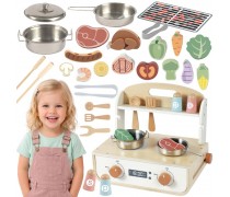 Medinė vaikiška virtuvėlė su griliumi | su priedais | Tooky Toy TP547 Medinė vaikiška virtuvėlė su griliumi | su priedais | Tooky Toy TP547