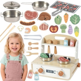 Medinė vaikiška virtuvėlė su griliumi | su priedais | Tooky Toy TP547 Medinė vaikiška virtuvėlė su griliumi | su priedais | Tooky Toy TP547