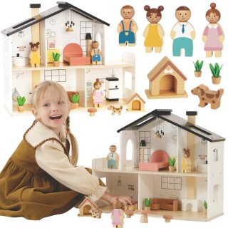 Medinis lėlių namelis | su baldais ir figūrėlėmis, 20 dalių | Tooky Toy TP548