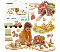 Medinis traukinių rinkinys | Ūkis, 48 detalės | Tooky Toy TP553