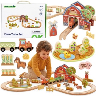Medinis traukinių rinkinys | Ūkis, 48 detalės | Tooky Toy TP553 Medinis traukinių rinkinys | Ūkis, 48 detalės | Tooky Toy TP553