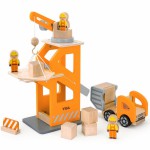 Žaislinė medinė statybų aikštelė su kranu ir priedais | Viga 51616