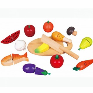 Žaislinis medinis pjaustomas maisto ir daržovių rinkinys dėžutėje | Viga 59560