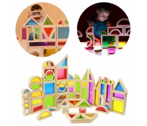 Didelės medinės kaladėlės su spalvotu plastiku | 58 vnt. | Rainbow blocks | Masterkidz ME09739