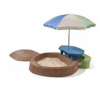 Vaikiška smėlio dėžė su dangčiu, stalu, suoliuku ir skėčiu | Step2 