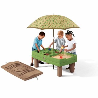 Smėlio ir vandens žalias stalas su skėčiu ir dangčiu | Step2