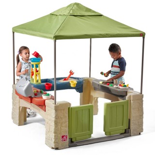 Žaidimų namelis vaikams | Su smėlio - vandens stalu ir kepsnine | All Around Playtime Patio with Canopy | Step2