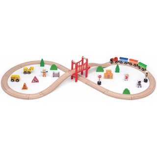 Žaislinė medinė traukinių trasa su priedais 39 vnt. | Viga 50266