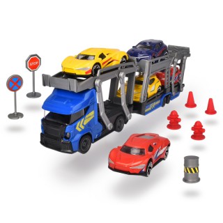 Žaislinė mašina vilkikas 30 cm su 5 metalinėmis mašinėlėmis ir kelio ženklais | Dickie 3745012 Mėlynas