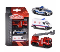SOS metaliniai automobiliai 7 cm - policijos, ugniagesių ir greitosios pagalbos | SOS Cars | Majorette 2057261