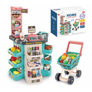 Žaislinė parduotuvė su pirkinių vežimėliu ir priedais 47 vnt | Supermarketas | Woopie 28774