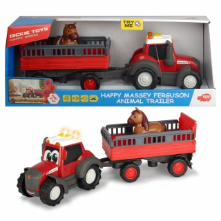 Žaislinis traktorius 30 cm su priekaba ir šviesomis ir garsais | Happy Massey Ferguson | Dickie 4115002