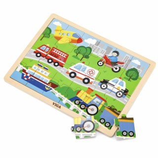Medinė dėlionė vaikams | Transporto priemonės | 24 detalės | Puzzle | Viga 51462