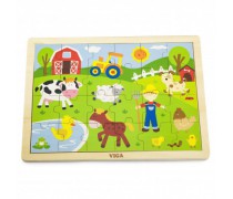 Žaislinė medinė dėlionė vaikams | 24 detalės | Ferma | Puzzle | Viga 50197
