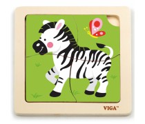 Medinė dėlionė su rankenėlėmis | 4 detalės | Zebras | Viga 51317