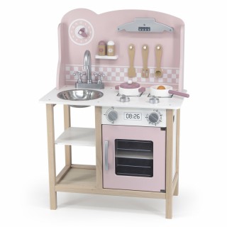 Žaislinė medinė rožinė virtuvėlė vaikams | Su priedais | PolarB | Viga 44046