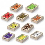 Žaislinis medinis rinkinys - 10 dėžučių su 10 rūšių vaisiais ir daržovėmis | Viga 44523