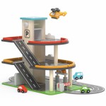 Žaislinis medinis 3 aukštų garažas su trasa ir automobilių plovykla | Viga 44509