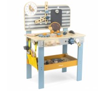 Žaislinis medinis darbastalis su įrankių rinkiniu ir laikrodžiu | PolarB | Viga 44065