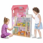 Žaislinis medinis didelis 3-jų aukštų lėlių namas su baldais | Viga 44570