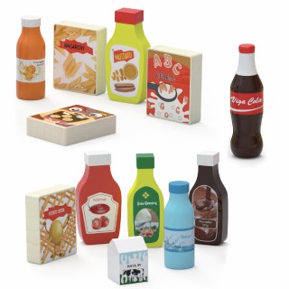 Žaislinis medinis maisto produktų ir gėrimų rinkinys 12 vnt. | Viga 44524
