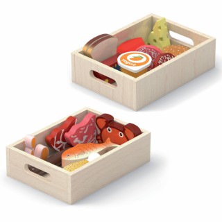 Žaislinis maisto rinkinys | 2 medinės dėžutės su maisto produktais | Viga 44525