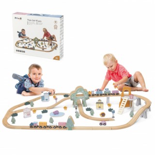 Žaislinė medinė traukinių trasa 90 elementų | PolarB | Viga 44067