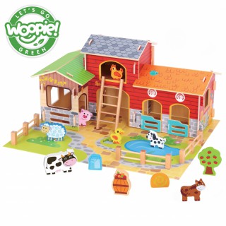 Žaislinė medinė gyvūnėlių ferma su figūrėlėmis 18 vnt. | Woopie 31422