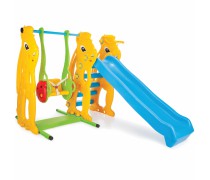 Vaikiška žaidimų aikštelė 3in1 | Čiuožykla 155 cm, sūpynė ir krepšinio lankas | Woopie 30753
