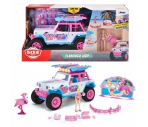 Žaislinis keturratis 22 cm su flamingu ir priedais 20 vnt | Pink Drivez Flamingo Jeep | Dickie 3835006