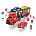 Žaislinis sunkvežimis - vilkikas 30 cm su 5 metalinėmis mašinėlėmis ir kelio ženklais | Dickie 3745012 Raudonas